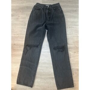 Pacsun Women's Distressed Dad Jeans Straight High Rise Button Fly Size 25 Black‎